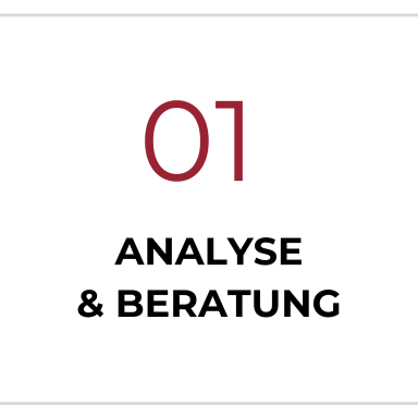 Die vier Themenbereiche, die Rotgeri Energie GmbH abdeckt: Analyse & Beratung, Umsetzung & Technik, Service & Begleitung, Digitalisierung